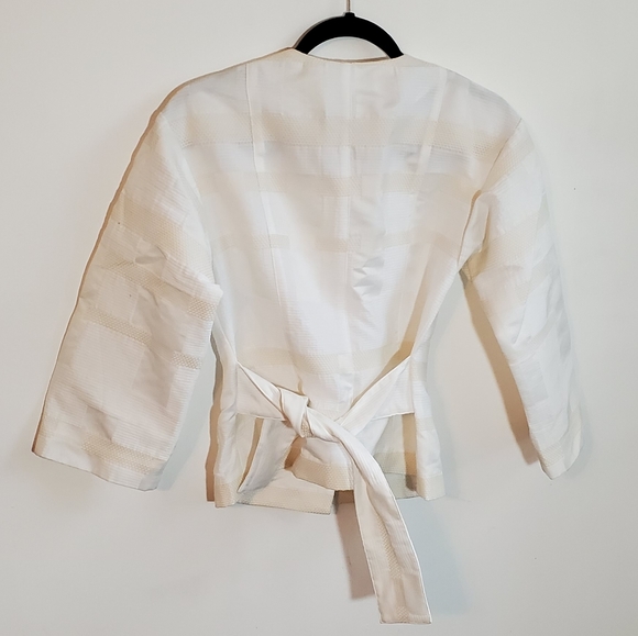 Worth New York White Broad Stripe Print Cream Belted Jacket Size XS / XP - Picture 5 of 12